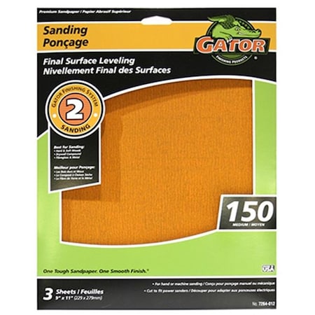 Gator Finishing Ali Industries 7264 9 x 11 in. Sandpaper Sheet; 150 Grid - 3 Pack 187569